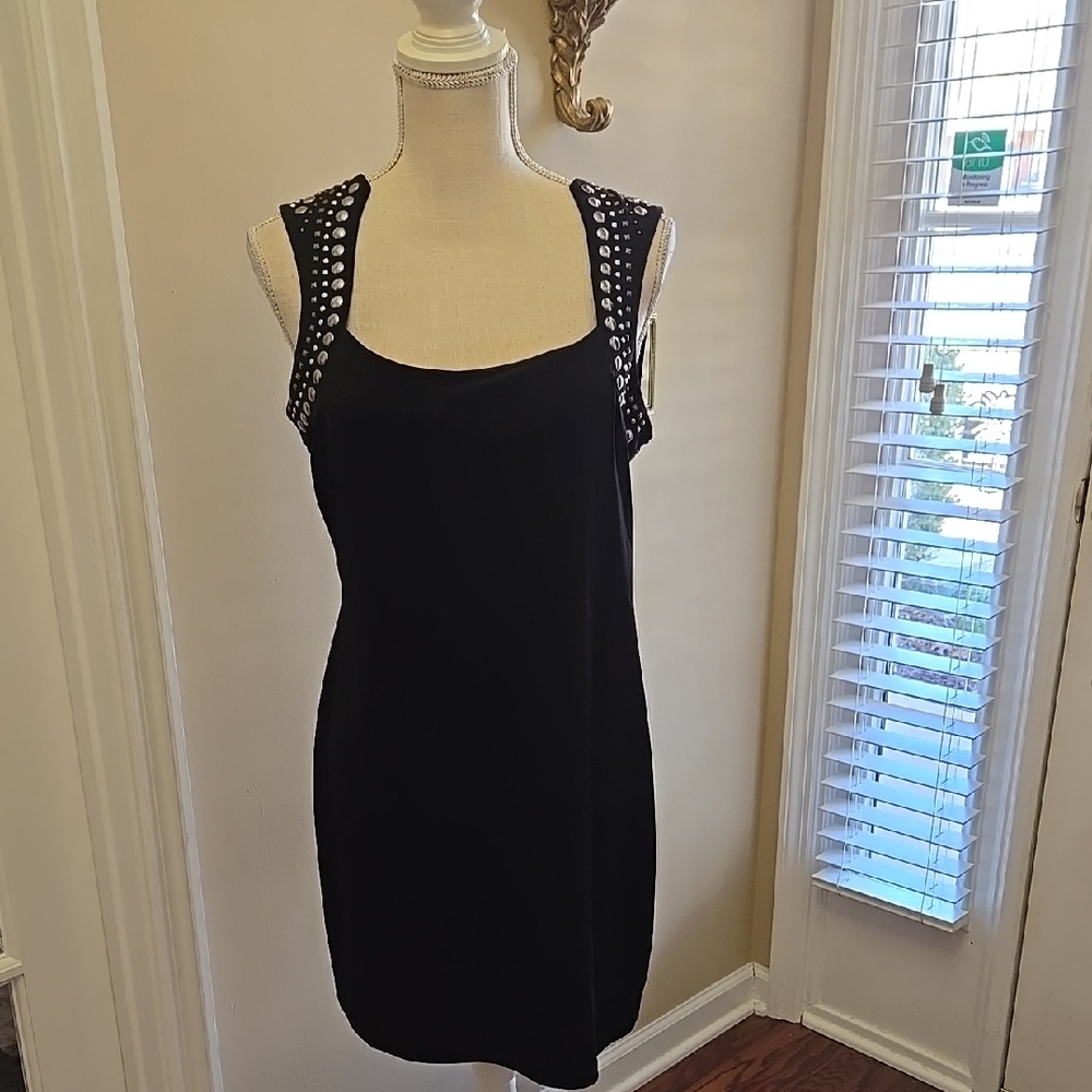 Rock & Republic Elegant Black & Silver Studded Dress Stretch Sleeveless MED EUC